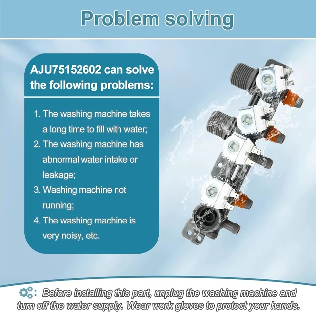 Alt view image 4 of 6 - AJU75152602 Washer Inlet Valve Assembly, Replaces: ALG53788 5221ea1008s etc,Fits WT7100CW, WT7150CW, WT7300CV, WT7300CW, WT7400CW, WT7800CW, WT7305CV, WT7400CV, WT7800CV, WT7405CV, WT7405CW etc Series