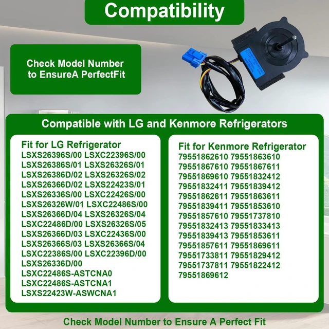Alt view image 4 of 7 - EAU63103207 Refrigerator Condenser Fan Motor Compatible with LG Kenmore,Replaces 4391462 AP6028843 PS11761150 EAP11761150 Fit for LSXS26396S/00 LSXC22396S/00 79551862610 79551863610 79551867610