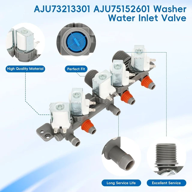 Alt view image 2 of 6 - 2026 UPGRADED AJU73213301 AJU75152601 5221EA1008F Washer Water Inlet Valve fits for Kenmore LG Washers WT7200CW, WT4801CW, WT1201CW, WT5680HVA, WT1101CW, WT7200CV, WT7600HKA, WT7500CW 10-year Warranty