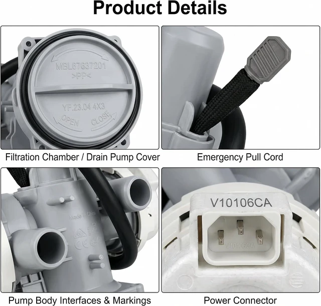 Alt view image 2 of 5 - AHA75853803 Washer Drain Pump Assembly, Replacement Washing Machine Drain Pump Compatible with LG, Replaces AP6985799 PS12750086 EAP12750086