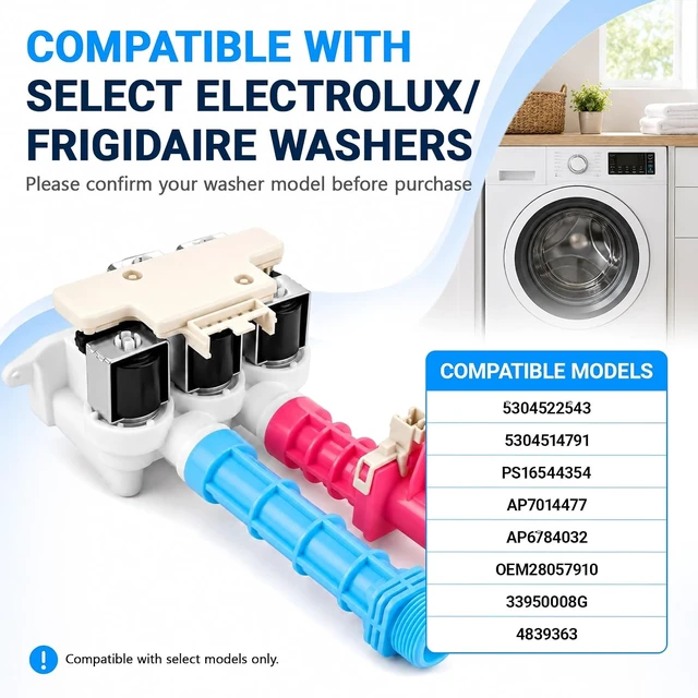 Alt view image 3 of 7 - 5304528029 5304514790 Washing Machine Water Inlet Valve Assembly Fit for GE Hotpoint Frigidaire Kenmore Electrolux washers Washer Water Valve Replace 5304522534 5304514790 5304514791 PS16544354