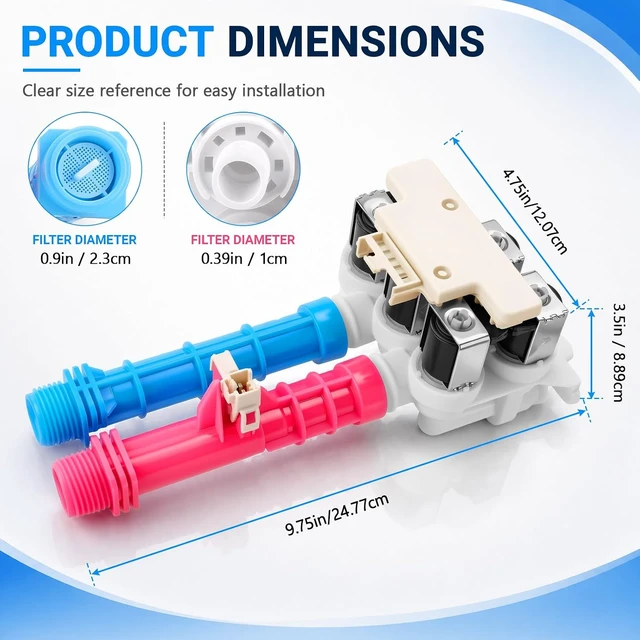 Alt view image 4 of 7 - 5304528029 5304514790 Washing Machine Water Inlet Valve Assembly Fit for GE Hotpoint Frigidaire Kenmore Electrolux washers Washer Water Valve Replace 5304522534 5304514790 5304514791 PS16544354