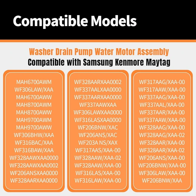 Alt view image 3 of 6 - DC96-01414A Washer Drain Pump Compatible with Samsung Washing Machine WF306LAW/XAA, WF328AAR/XAA, WF206BNW/XAA, WF337AAG/XAA, Replaces DC96-01328A, DC96-00774A