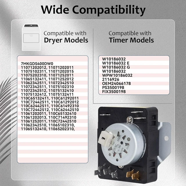 Alt view image 2 of 6 - WPW10186032 W10186032 Dryer Timer, 120V 60Hz, OEM Quality, 2-Year Warranty,Compatible with Kenmore 110.65132411 110.71202012 110.75132412 110.62342510, 7MKGDS400DW0, Replace for 2116926, PS3500198