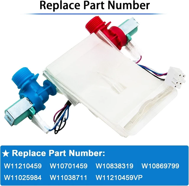 Alt view image 2 of 6 - W11210459 W10869799 Washer Water Inlet Valve Compatible with Whirlpool Kenmore May-tag Crosley Amana Inglis, Replacement for W10701459, W11025984, ap6329217, W10838319,W11038711, 33190190, W11210459VP