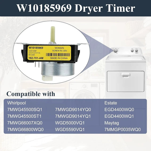Alt view image 4 of 7 - W10185969 WPW10185969 Dryer Timer Compatible with May-tag 7MMGP0035WQ0,Compatible with whirl-pool WGD5000VQ1, 7MWG45500SQ1, Replacement for 418-093-20-B5, 1-Year Warranty.