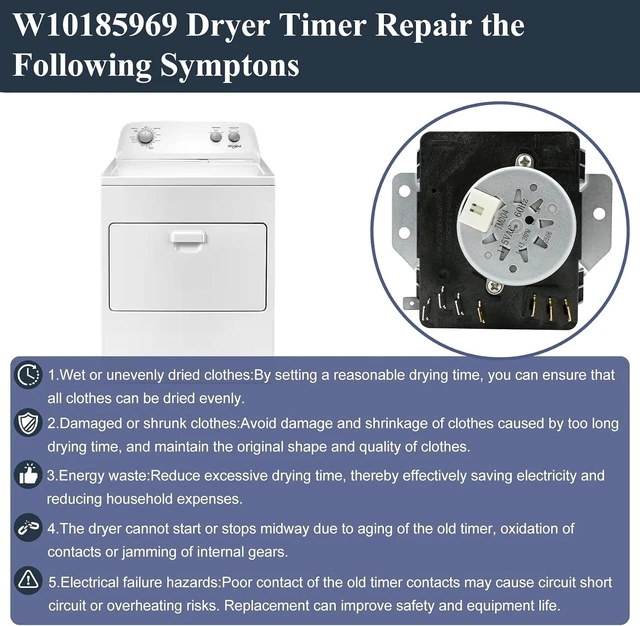 Alt view image 3 of 7 - W10185969 WPW10185969 Dryer Timer Compatible with May-tag 7MMGP0035WQ0,Compatible with whirl-pool WGD5000VQ1, 7MWG45500SQ1, Replacement for 418-093-20-B5, 1-Year Warranty.