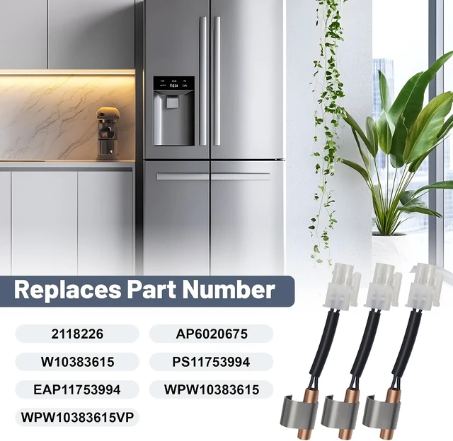 Alt view image 5 of 7 - Upgraded 3 Pack W10383615 Refrigerator Thermistor with Clip Compatible with Whir-lpool refrigerator Replaces WPW10383615VP 2118226 AP6020675