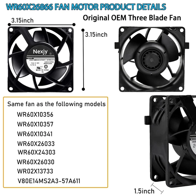 Alt view image 4 of 7 - WR60X26866 Refrigerator Evaporator Fan Motor for GE Refrigrator, Replace V80E14MS2A3-57A611, WR60X26030, WR60X10356, WR60X10357, Fix Noise, Stabilize Cooling