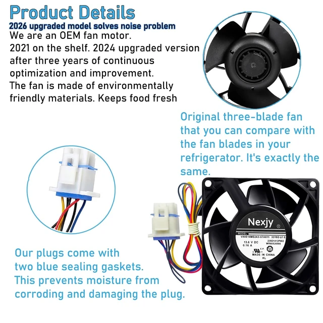 Alt view image 7 of 7 - WR60X26866 Refrigerator Evaporator Fan Motor for GE Refrigrator, Replace V80E14MS2A3-57A611, WR60X26030, WR60X10356, WR60X10357, Fix Noise, Stabilize Cooling