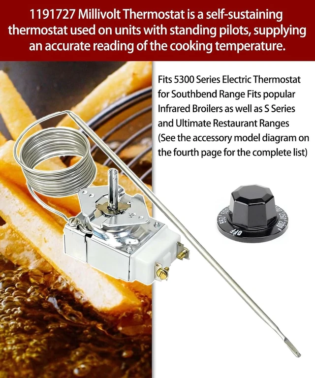 Alt view image 3 of 6 - 1191727, RX-34-60 Thermostat with 1190573 Knob for Southbend Range, 550F,Southbend Range 1191727 Thermostat, 234R, S24C, S24E, S36A, 171D, 171A RX-Millivolt 550 Compatible with Robertshaw 46-1767