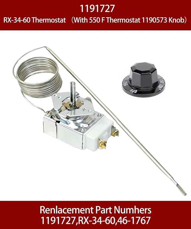 Alt view image 5 of 6 - 1191727, RX-34-60 Thermostat with 1190573 Knob for Southbend Range, 550F,Southbend Range 1191727 Thermostat, 234R, S24C, S24E, S36A, 171D, 171A RX-Millivolt 550 Compatible with Robertshaw 46-1767