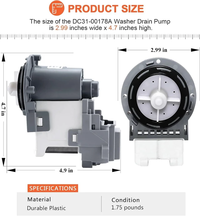 Alt view image 2 of 7 - OEM DC31-00178A PX3516-01 Washer Drain Pump Upgrade Fit for SAMSUNG Washer, Replaces DC31-00187A DC97-19289F DC31-00178D B35-3a DC97-20621A PX3516-01, 5 YEARS WARRANTY by Beaquicy