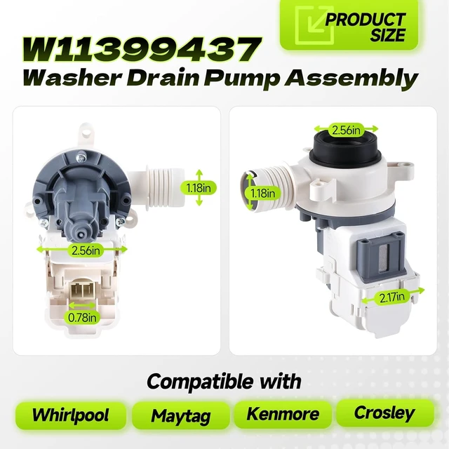 Alt view image 7 of 7 - W11399437 W11259498 Washer Drain Pump Assembly for Whirlpool Maytag Kenmore,B25-3A04 Washing Machine Drain Pump Replace W11259498 4961028 AP6974144 PS12731241 EAP12731241