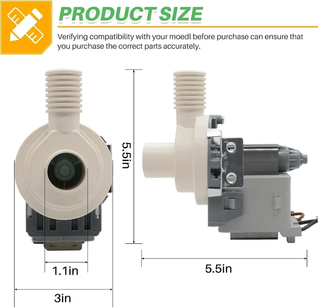 Alt view image 7 of 7 - W10906604 Washer Drain Pump Assembly for Whirlpool Kenmore Amana,Durable PP Material, Fixes Standing Water, Leaks & Loud Noise, Easy DIY Install, Replaces W10882103 W11176426 EAP11769645