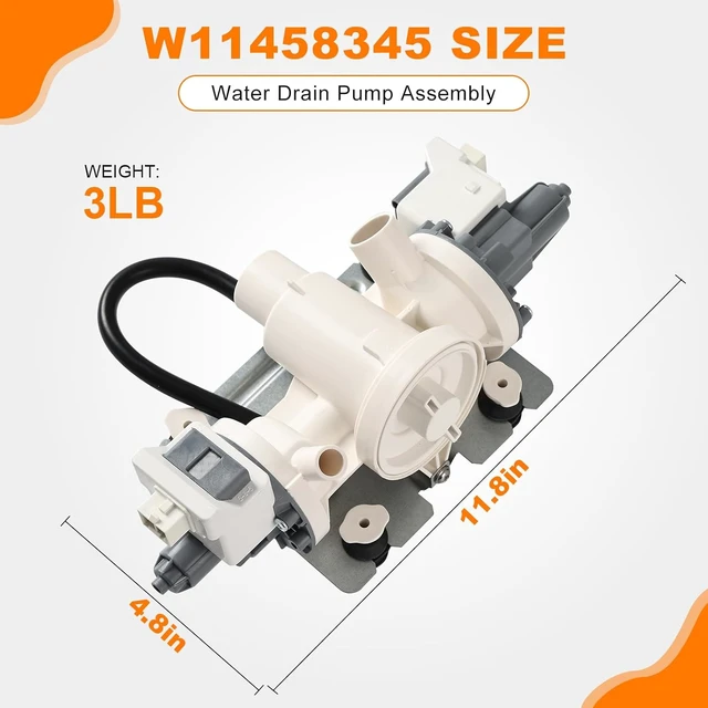 Alt view image 3 of 7 - Upgrade W11458345 Water Drain Pump Assembly Compatible with Whirlpool Washer Replacement Part W11316609 W11319789 W10918608 Washing Machine Circulation Pump