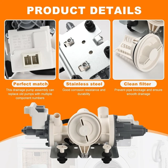Alt view image 6 of 7 - Upgrade W11458345 Water Drain Pump Assembly Compatible with Whirlpool Washer Replacement Part W11316609 W11319789 W10918608 Washing Machine Circulation Pump
