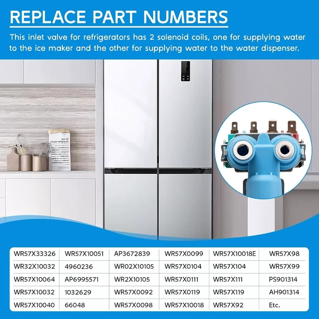 Alt view image 3 of 7 - WR57X10051 WR57X10032 Refrigerator Water Inlet Valve for GE,for Kenmore Hotpoint Fridge Ice Maker, Solenoid Valve Replaces WR57X33326 WR57X10040 AP3672839 PS901314