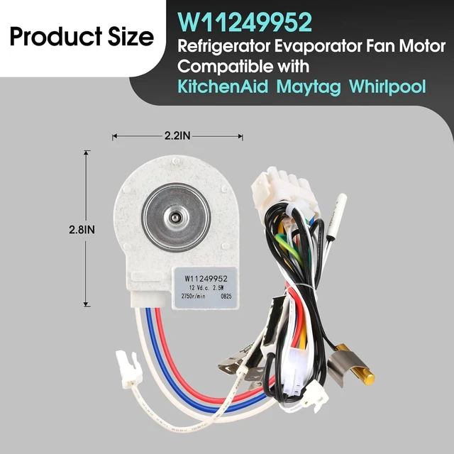 Alt view image 6 of 7 - W11249952 Evaporator Fan Motor Compatible with Whirlpool KitchenAid Maytag Refrigerator, Replacement Part W11039078 4816041 AP6796905 PS12584140 EAP12584140 DLB5985WPED