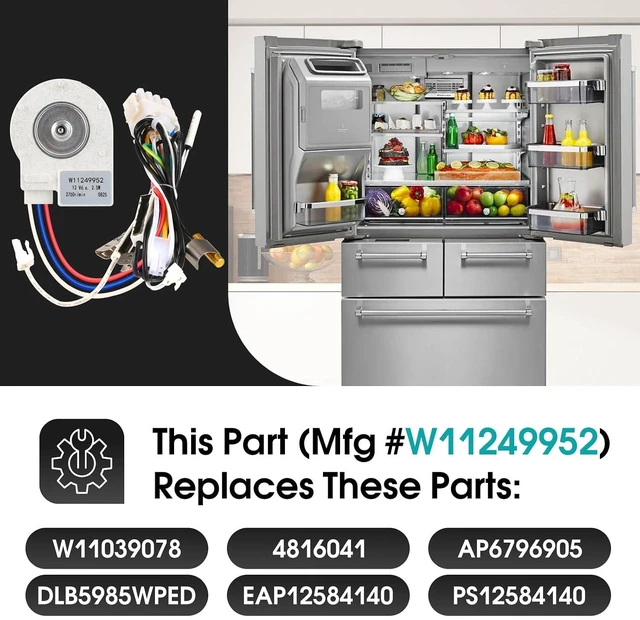 Alt view image 2 of 7 - W11249952 Evaporator Fan Motor Compatible with Whirlpool KitchenAid Maytag Refrigerator, Replacement Part W11039078 4816041 AP6796905 PS12584140 EAP12584140 DLB5985WPED