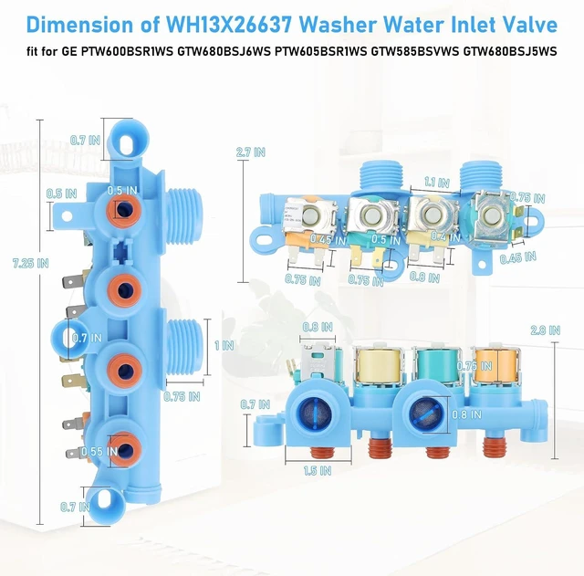 Alt view image 2 of 6 - WH13X26637 WH13X24058 Washer Water Inlet Valve fit for GE PTW600BSR1WS,AP6282070 fit for GE Valve Quad Water Asm WH13X26637-25PK GTW680BSJ5WS PTW600BSR1WS PTW605BSR1WS GTW725BSN0WS GTW680BSJ6WS