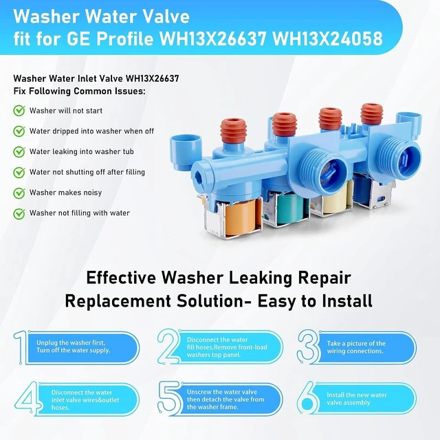 Alt view image 5 of 6 - WH13X26637 WH13X24058 Washer Water Inlet Valve fit for GE PTW600BSR1WS,AP6282070 fit for GE Valve Quad Water Asm WH13X26637-25PK GTW680BSJ5WS PTW600BSR1WS PTW605BSR1WS GTW725BSN0WS GTW680BSJ6WS
