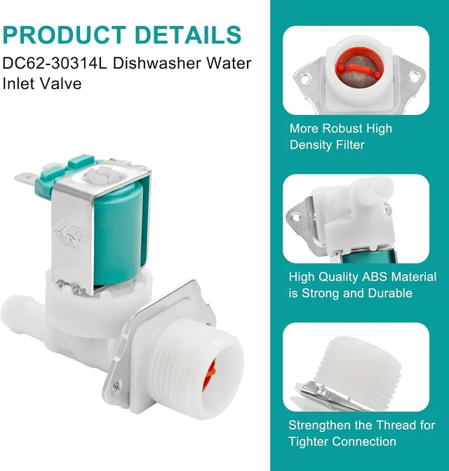 Alt view image 2 of 6 - DC62-30314L Dishwasher Water Inlet Valve Compatible with SAMSUNG Dishwasher DW80K7050UG/AA DW80K5050US/AA DW80R9950QN/AA-00 Replacement PS4209101 PAP5582579