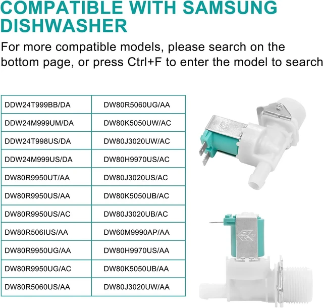 Alt view image 6 of 6 - DC62-30314L Dishwasher Water Inlet Valve Compatible with SAMSUNG Dishwasher DW80K7050UG/AA DW80K5050US/AA DW80R9950QN/AA-00 Replacement PS4209101 PAP5582579