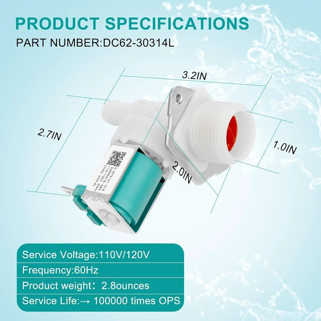 Alt view image 3 of 6 - DC62-30314L Dishwasher Water Inlet Valve Compatible with SAMSUNG Dishwasher DW80K7050UG/AA DW80K5050US/AA DW80R9950QN/AA-00 Replacement PS4209101 PAP5582579