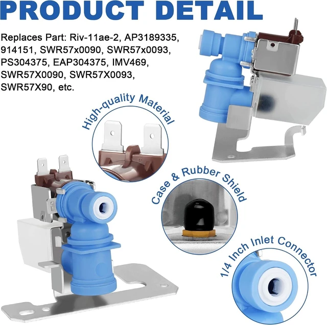 Alt view image 3 of 7 - WR57X10033 riv-11ae-2 Refrigerator Icemaker Water Inlet Valve Compatible with G-E Hot-point Ken-more 1/4" Inlet Fitting Icemaker Water Inlet Valve Replaces WR57X0093-1 Year Warranty By Fetechmate