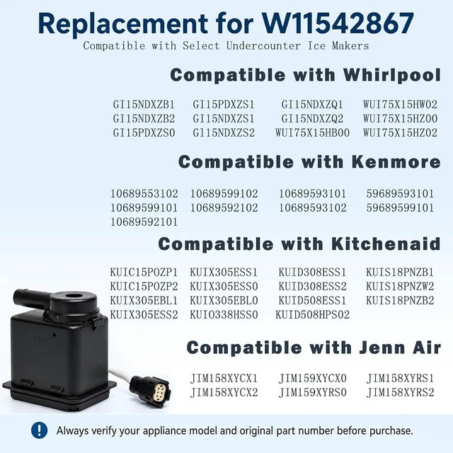 Alt view image 2 of 7 - W11542867 Ice Maker Circulation Water Pump,Fits Whirlpool KitchenAid Kenmore Jennair Ice Makers - Replaces W11176264 W11325175 W10747426 W11439191 W10908287