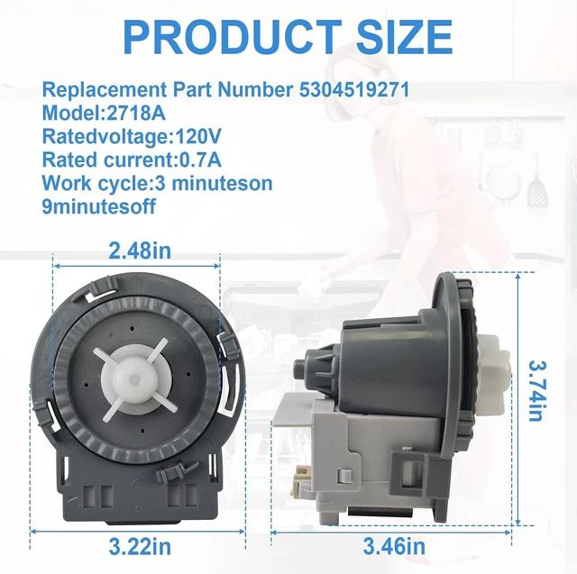 Alt view image 6 of 7 - 5304519271 2718A Dishwasher Drain Pump Assembly Compatible with Frigidaire,Compatible with Kenmore Electrolux Ikea Dishwasher Machine, Replace 4920459 AP6834625 PS12705674 EAP12705674 120V 60Hz 0.7A