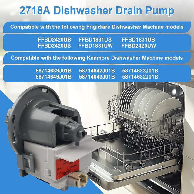 Alt view image 2 of 7 - 5304519271 2718A Dishwasher Drain Pump Assembly Compatible with Frigidaire,Compatible with Kenmore Electrolux Ikea Dishwasher Machine, Replace 4920459 AP6834625 PS12705674 EAP12705674 120V 60Hz 0.7A