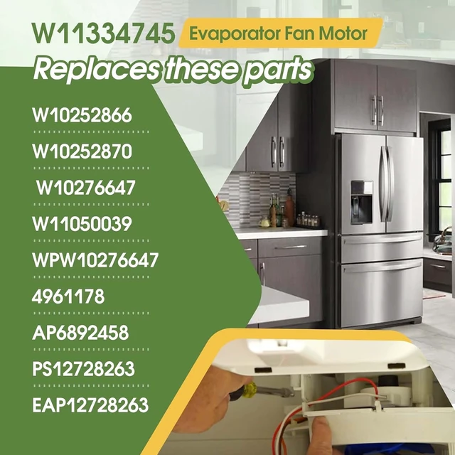 Alt view image 2 of 7 - W11334745 Refrigerator Evaporator Fan Motor Compatible with Whirlpool Maytag Amana IKEA JennAir KitchenAid Fridge, Replacement Part W10252866 W10252870 W10276647 W11050039 WPW10276647, etc.