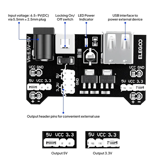 Alt view image 6 of 6 - Upgraded Electronics Fun Kit w/Power Supply Compatible with Arduino,PDF Tutorials, Power Supply Module, Jumper Wire, Precision Potentiometer, 830 tie-Points Breadboard, 300+ Components