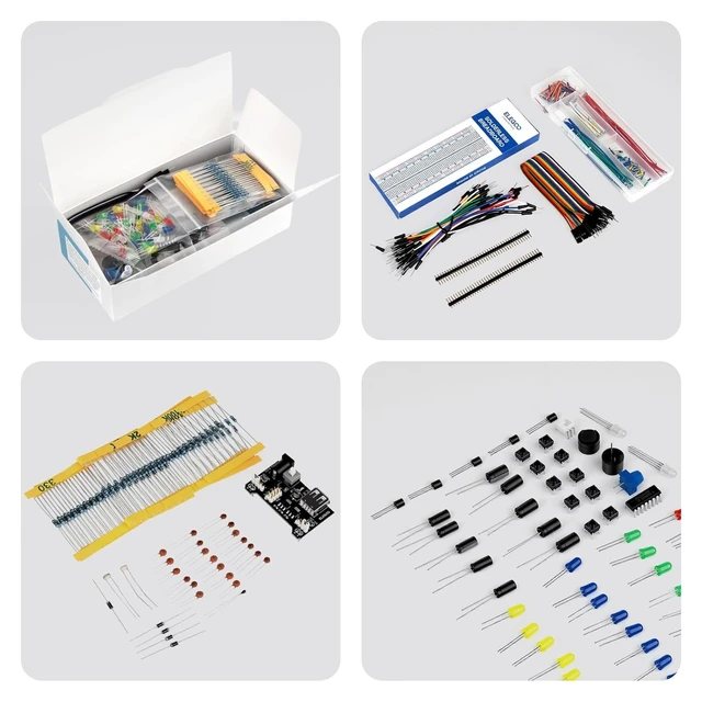 Alt view image 3 of 6 - Upgraded Electronics Fun Kit w/Power Supply Compatible with Arduino,PDF Tutorials, Power Supply Module, Jumper Wire, Precision Potentiometer, 830 tie-Points Breadboard, 300+ Components
