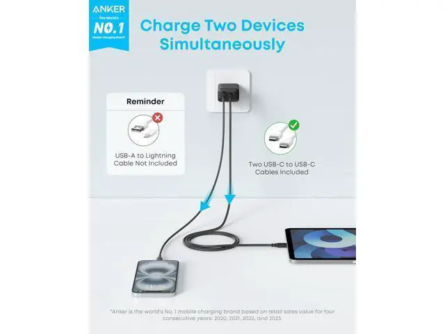 Alt view image 2 of 7 - iPhone 17/16 Charger 2-Pack 20W Fast USB C Charger Block for iPhone 16/16 Pro Max/15 Series/iPad Pro and More (Black 2 Pack & 2 Cable)