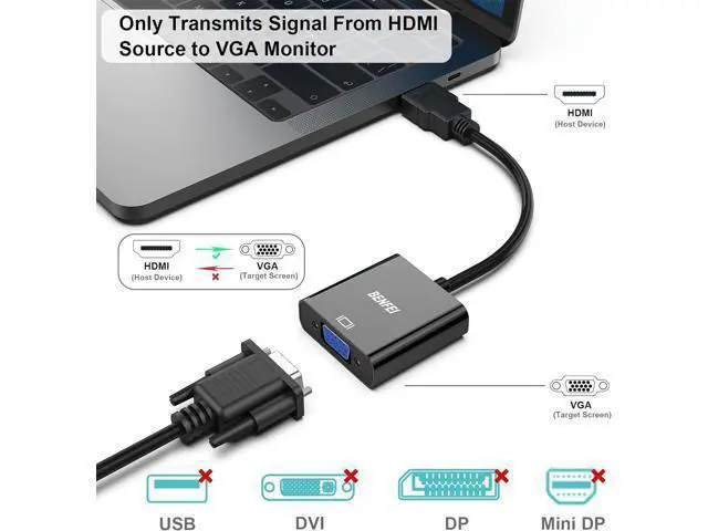 Alt view image 2 of 7 - HDMI to VGA Gold-Plated HDMI to VGA Adapter (Male to Female) Compatible for Computer Desktop Laptop PC Monitor Projector HDTV Chromebook Raspberry Pi Xbox and More - Black