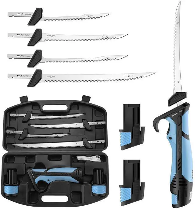 Main image of BladeVolt Rechargeable Cordless Electric Fillet Knife, 27,000 RPM High Torque Motor, 2 Type-C Long-lasting Batteries, 4 Razor-sharp Blades, Fishing Gear for Filleting Fish, Fishing Gifts for Men