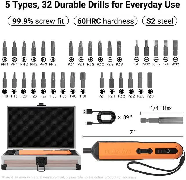 Alt view image 3 of 7 - Electric Screwdriver, Cordless Screwdriver Kit, 4V 3-Speed Magnetic Bits Precision Screwdriver Set, Rechargeable Power Screwdriver, with Aluminium Box