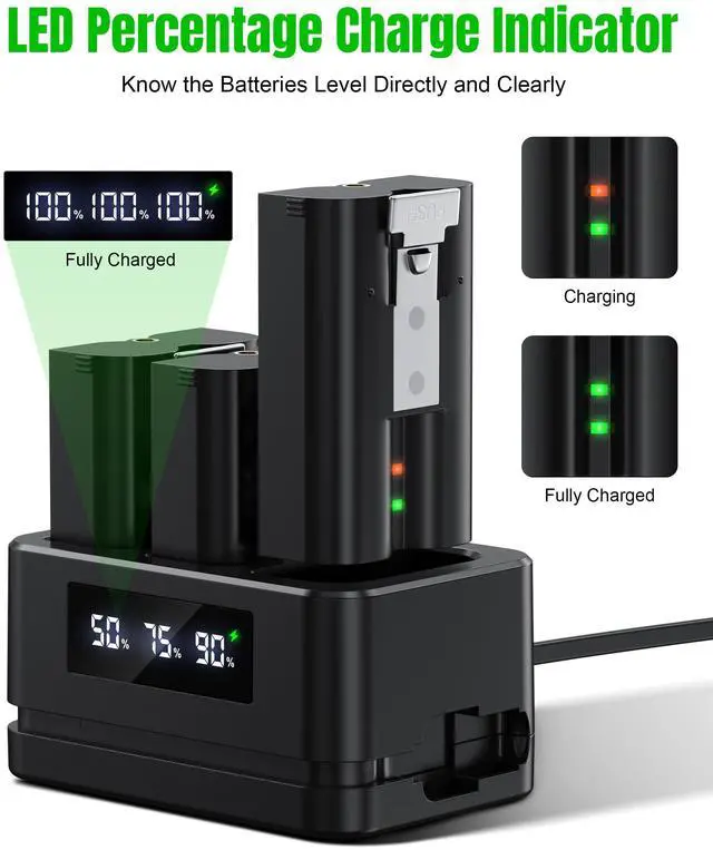 Alt view image 4 of 7 - Replacement Battery for Ring Camera, 3-Pack 6040mAh Rechargeable Quick Release Battery Pack Compatible with Ring Doorbell Camera 2/3/3 Plus/4, Spotlight and Stick Up Cam, LED Display Charging Station