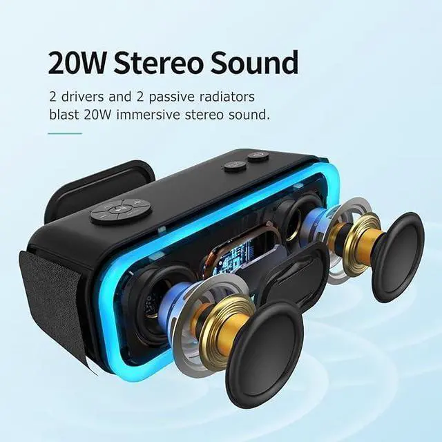 Alt view image 2 of 7 - SoundBox Pro Bluetooth Speaker, 20W Stereo Sound, Active Extra Bass, 20H Playtime, Multi-Colors Lights, TWS Pairing, IPX6 Waterproof for Garden, Hiking, Camping, Outdoor, Party-Black