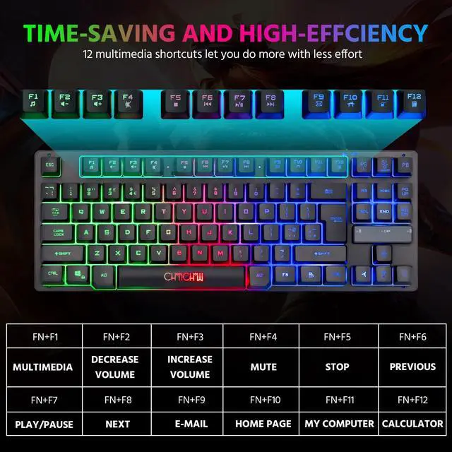 Alt view image 7 of 7 - Wireless LED Keyboard, Rechargeable 87 Key RGB LED Backlit Wireless Keyboard, Ergonomic Light up Gaming Keyboard Wireless compatibility with PC PS4 PS5 Xbox One Laptop, Teclado inalámbrico, Black
