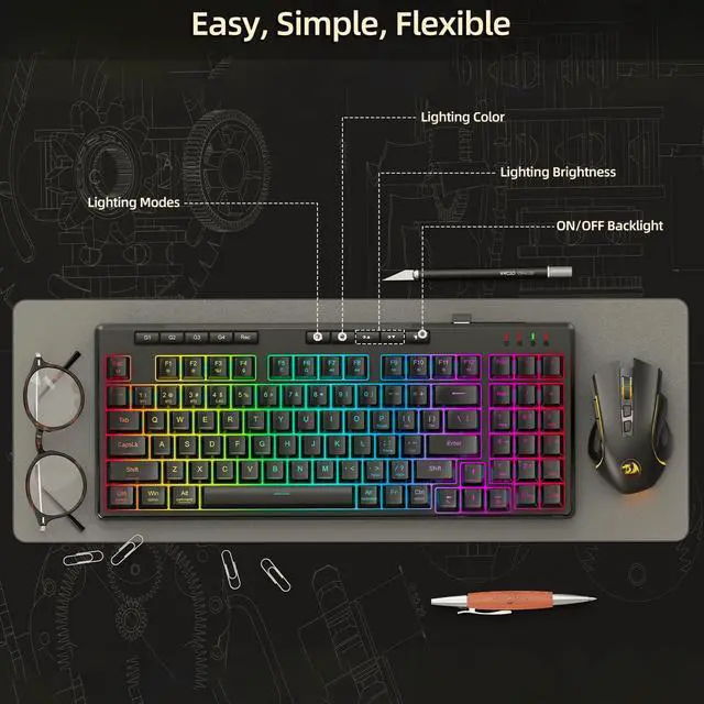 Alt view image 4 of 7 - K517 Pro Wireless Gaming Keyboard, RGB Backlit, Tri-Mode BT/2.4GHz/USB-C, Mechanical Feel 94 Keys Computer Keyboard with 4 Macro Keys, Number Pad, 4000mAh Battery for Win/MAC