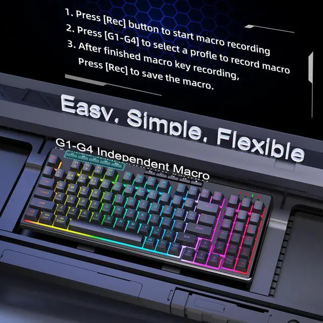 Alt view image 5 of 7 - K517 Pro Wireless Gaming Keyboard, RGB Backlit, Tri-Mode BT/2.4GHz/USB-C, Mechanical Feel 94 Keys Computer Keyboard with 4 Macro Keys, Number Pad, 4000mAh Battery for Win/MAC