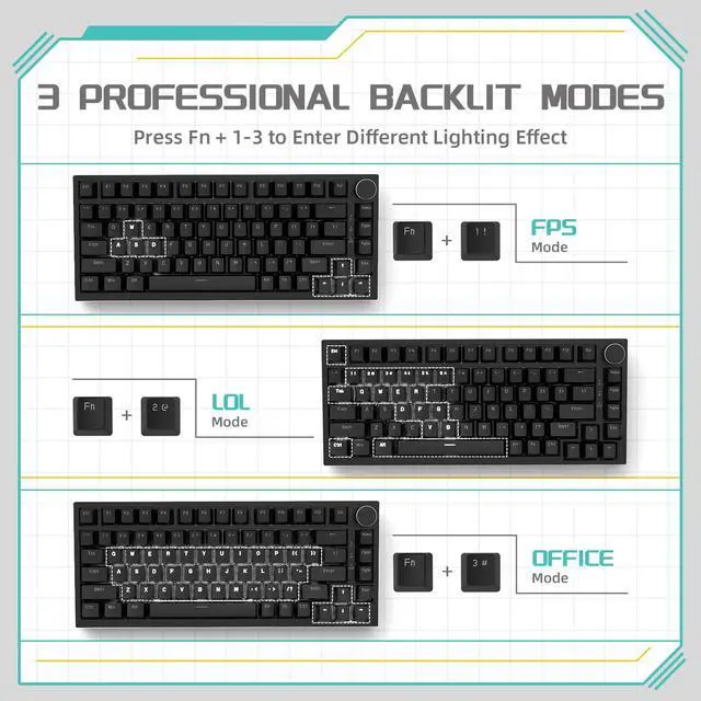 Alt view image 7 of 7 - Attack Shark ajazz AK820 Mechanical Gaming Keyboard with Knob 75% Keyboard Hot Swappable Type-C Wired Gasket 5-Layer Noise Absorbing Foam White LED Backlit NKRO Linear Red Switch for PC/Win/Mac-Black