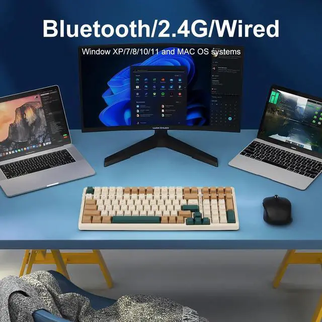 Alt view image 3 of 7 - Wireless Mechanical Keyboard, Triple Mode 2.4G/USB-C/BT Gaming Keyboards 100 Keys RGB Backlit, Brown Switch Rechargeable | Brown Combo