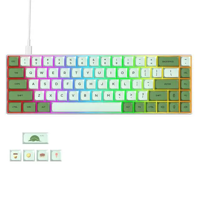 Alt view image 4 of 7 - Owpkeenthy Wired 65% Percent Mechanical Gaming Keyboard Creamy Keycaps with Red Switch Ultra Compact RGB 60% Cute Green Gaming Keyboard N-Key Rollover for PC Gamer (Matcha/68 Red Switch)