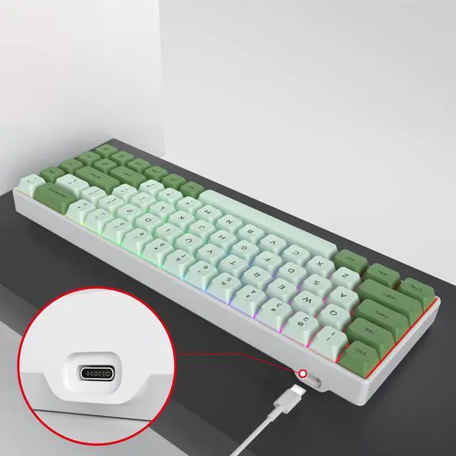 Alt view image 7 of 7 - Owpkeenthy Wired 65% Percent Mechanical Gaming Keyboard Creamy Keycaps with Red Switch Ultra Compact RGB 60% Cute Green Gaming Keyboard N-Key Rollover for PC Gamer (Matcha/68 Red Switch)