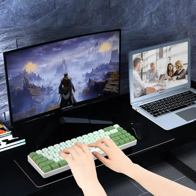 Alt view image 6 of 7 - Owpkeenthy Wired 65% Percent Mechanical Gaming Keyboard Creamy Keycaps with Red Switch Ultra Compact RGB 60% Cute Green Gaming Keyboard N-Key Rollover for PC Gamer (Matcha/68 Red Switch)